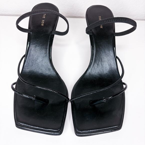 The Row Shoes - The Row Rai Sandal Patent Black Leather Heel Square Toe Size 35, US Size 5